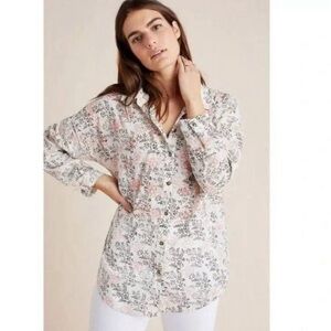 Anthropologie enchanted Embroidered Button Down Shirt Size M